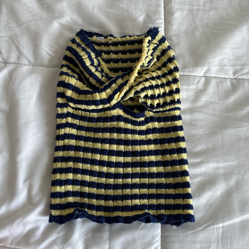 SHEIN Navy and Yellow Striped Knit Tank Top